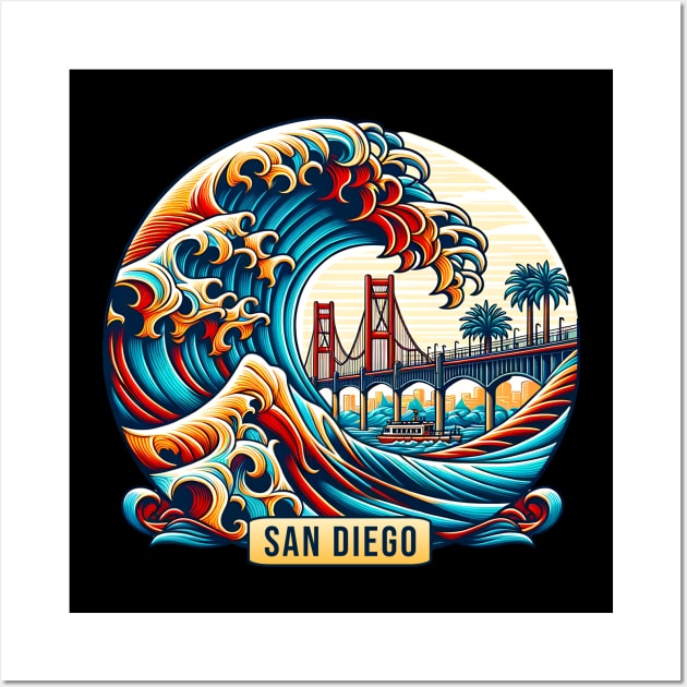 San Diego Waves With Bridge Wall Art by Odetee